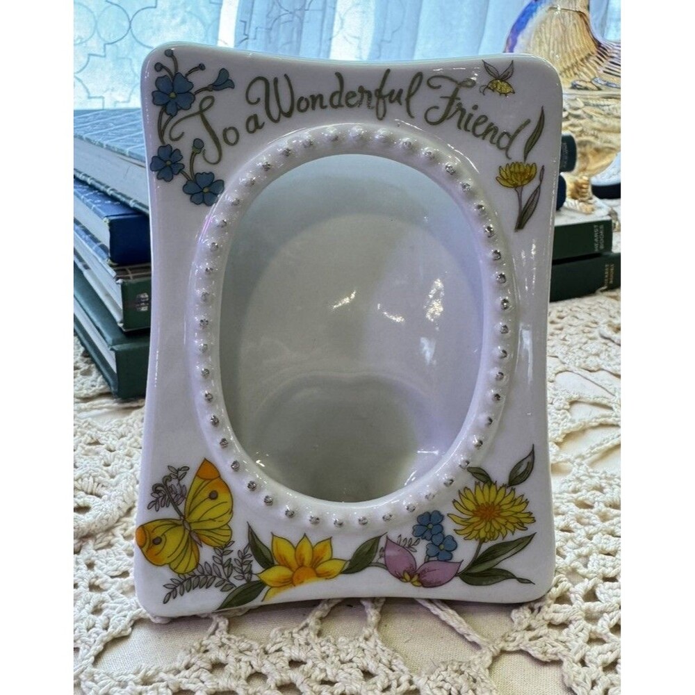 Vintage Enesco Porcelain Picture Frame Tabletop Floral Cottagecore Girly Gift